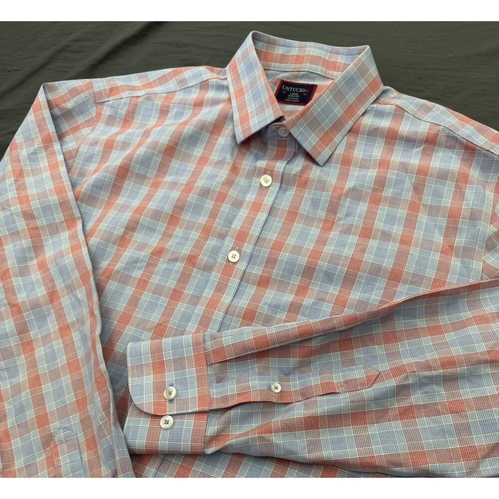 UNTUCKit Shirt Mens Large Red Blue Plaid Check Wrinkle Free Button Up L/S